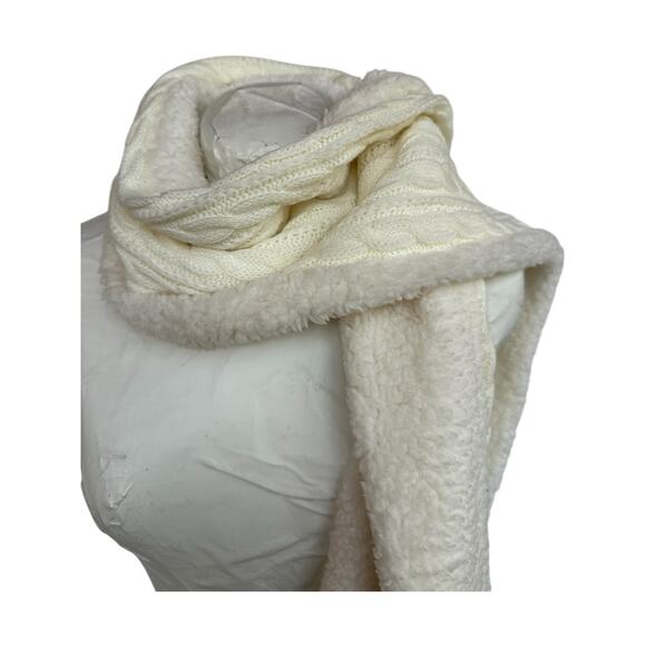 Womens White Long Scarf Chunky Cable Knit Reversible Faux Shearling Winter Warm - Picture 4 of 8